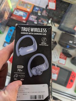 True Wireless Bluetooth Over-the-ear earbuds with charging case and extras