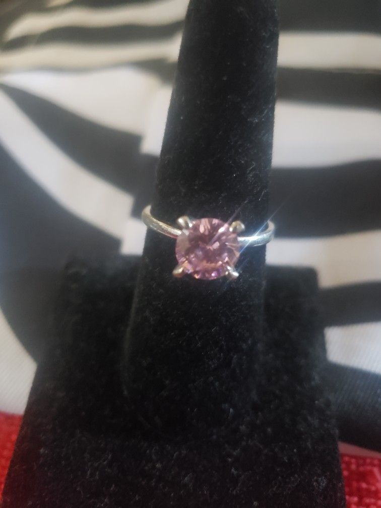 Women's Silvertone Pink Gemstone Solitaire Cocktail Ring