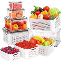 5 PCS Fruit Containers for Fridge, Food Storage Containers with Removable Colander, Dishwasher & Microwave Safe Produce Container, Fridge Organizers K