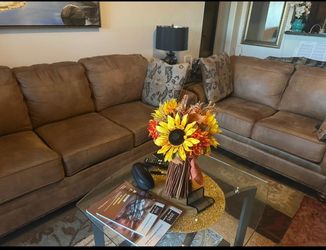 Brown Fabric Sofa and Loveseat Set