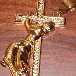 Gold-Tone Praying Hands & Cross Pendant – Cubic Zirconia Statement of Faith