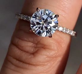 Moissanite Forever One Colorless 3.0 ct 14k White Gold. Sidestones diamonds