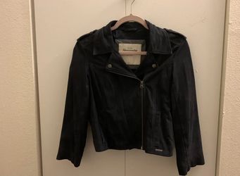 Abercrombie & Fitch Womens Navy Blue 100%Genuine Leather Short Jacket Coat SizeL