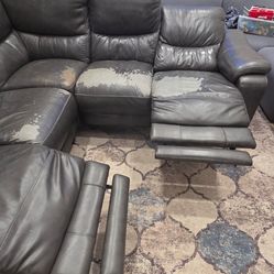 Dark gray top grain leather sectional with recliner