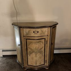 Hand-Painted Demi-Lune Accent Cabinet – Tuscan/Venetian Style with Floral Design 