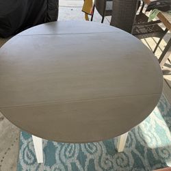Small White & Gray Round Drop Leaf Dining Table