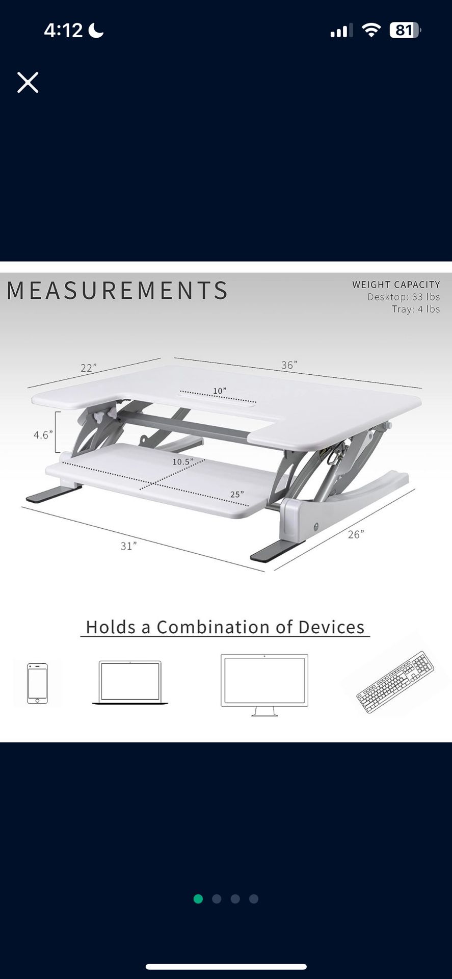 36 inch Height Adjustable Stand Up Desk Converter