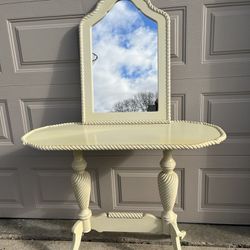 Oval Entrance Table With Mirror Ivory Almond Color 