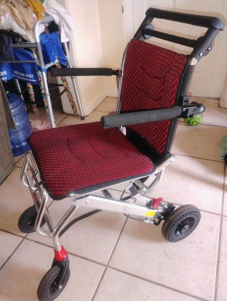 Portable/Foldable Wheel Chair, Red & Black, Ex Con.