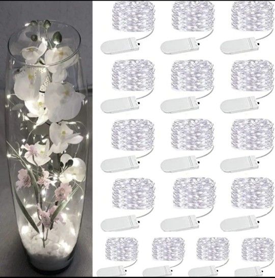 16 Pack White Fairy Lights Battery Operated, Silver Wire Mini String light-10ft