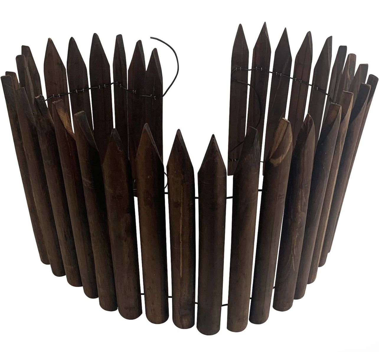 Wooden Short Fence Edging Burnt Wood Finish Outdoor Garden Lawn Landscape Edging Flexible Decorative Border Tree Fence - Spring Garden & Yard Maintena