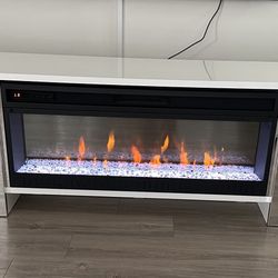 Heatherview White 79 In. Console With Electric Fireplace
