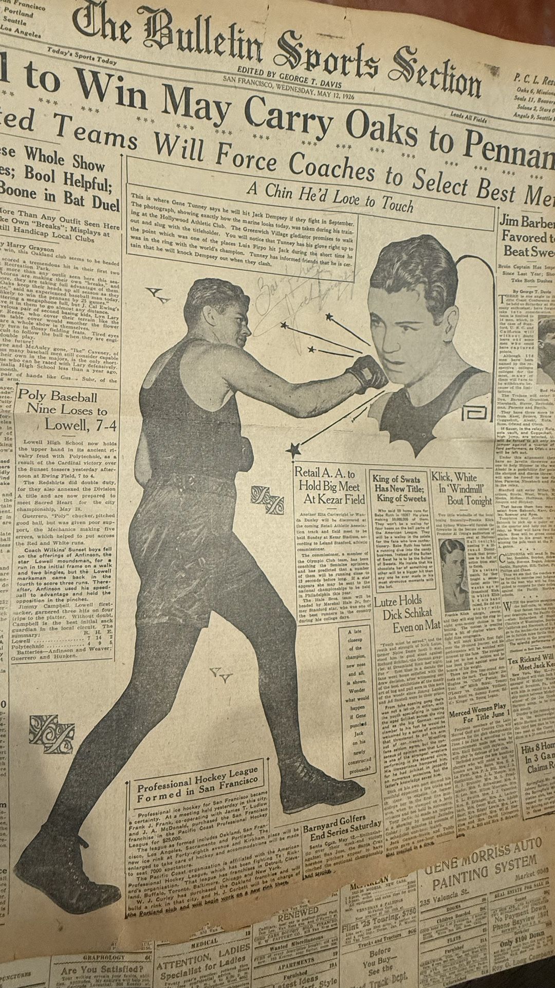 Jack Dempsey 1920’s Autographed Sport Section Paper