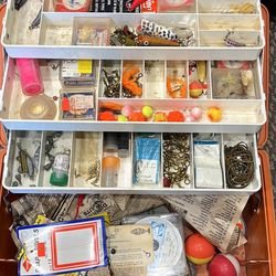 Vintage Fishing Box With Vintage Lures & More
