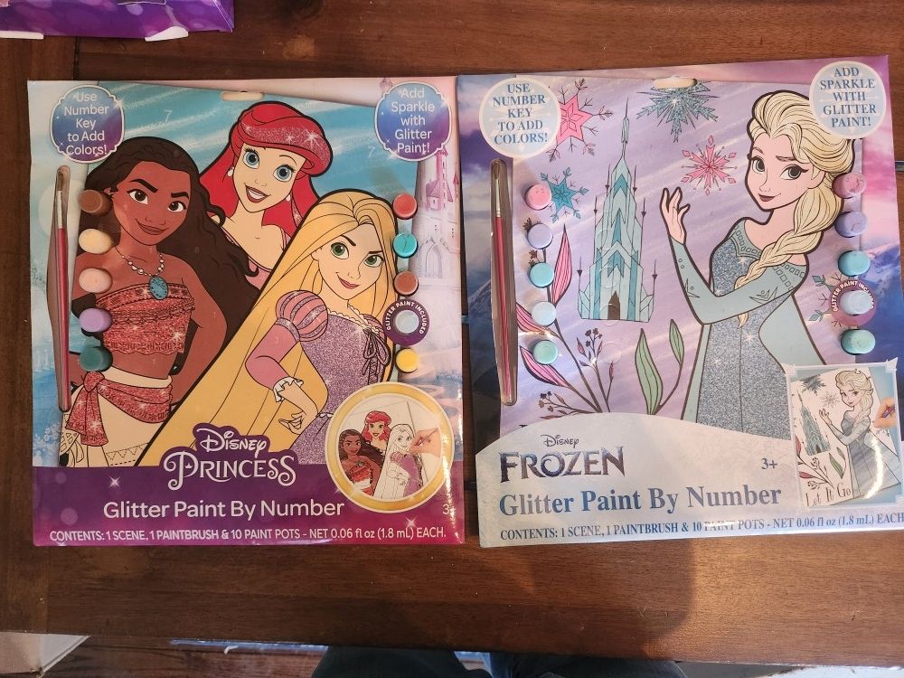 2 Pc. Glitter Paint By Numbers Set-  Disney Pricesses And Frozen