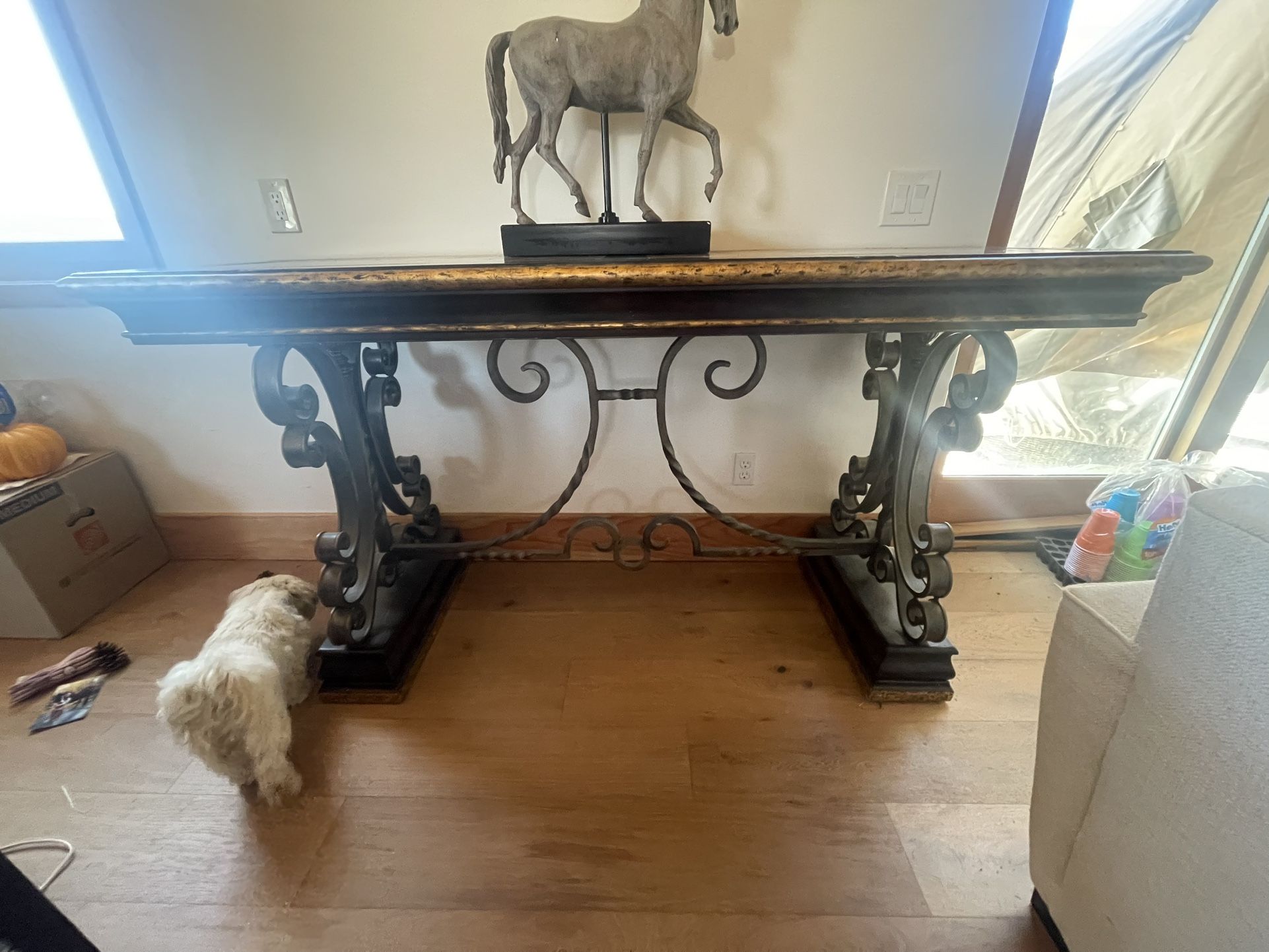 Foyer table - Heavy Wood Iron N Marble