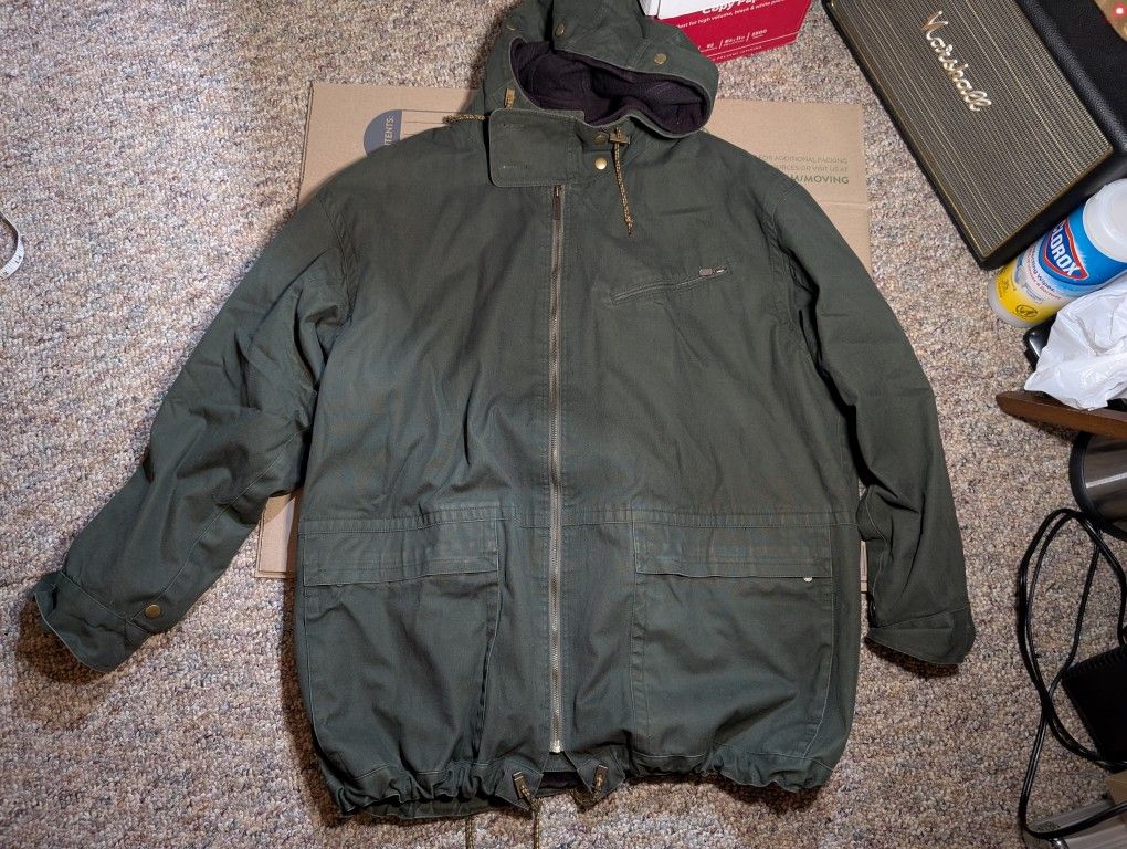 Vintage Claiborne Mens Heavy Duty Bomber Jacket Coat Green L Large Hooded Zipper