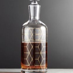 Crate & Barrel Jaxson Decanter & Gold Bar Tool Set