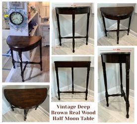 Vintage Deep Brown Real Wood Half Moon Table