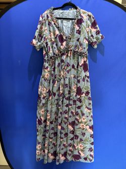 Women’s L/XL Casual Boho Floral Maxi Dress – V Neck Short Sleeve Wedding Party