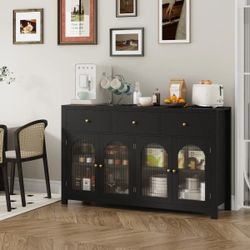 55.12'' w Sideboard Buffet with 3 Drawers, Adjustable Shelves, Storage Cabinets