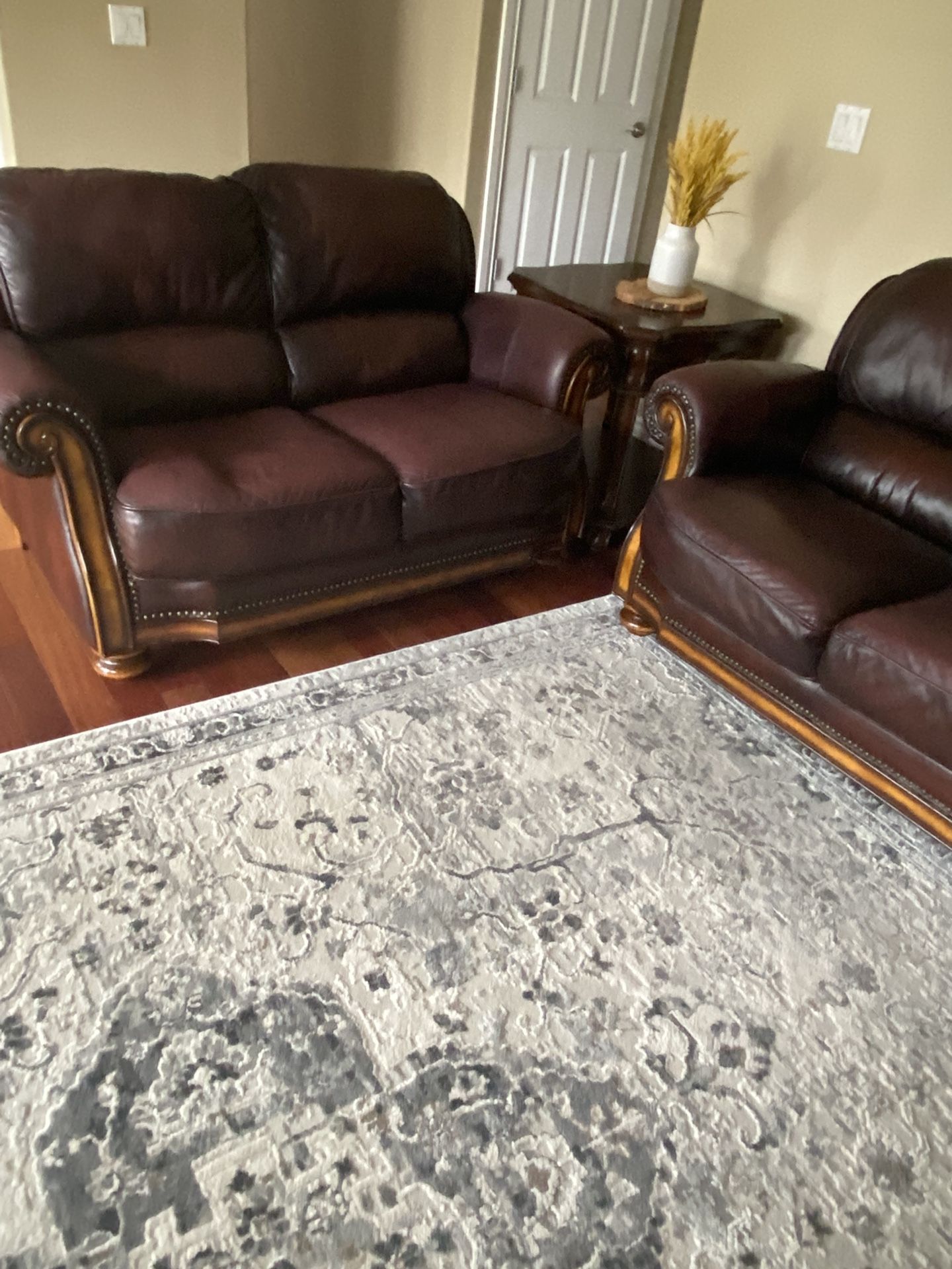 Leather Sofa, Loveseat And End Table 