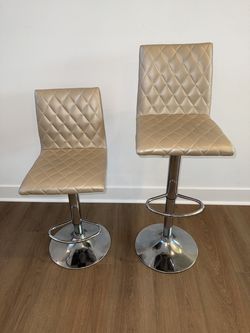 Set of 2 Upholstered Pedestal Bar Chairs with Adjustable Height