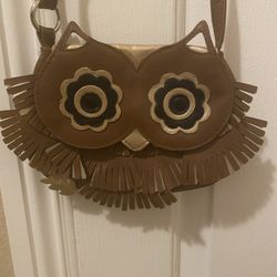 Brown Faux Leather Owl Fringe Crossbody Bag