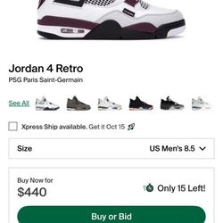 Jordan 4 Retro PSG Men’s Size 8.5