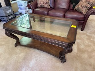 Elegant Wood & Glass Coffee Table – Like New – $200 OBO