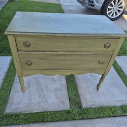 Antique Olive Green Two Drawers Dresser, In Good Condition 