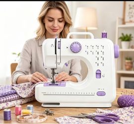 Brand New Portable Sewing Machine for Beginners 12 Stitches LED Light Double Speed Foot Pedal Mini Electric Sewing Machine with 12 Colors Thread Set H