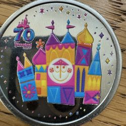 DISNEYLAND 70TH ANNIVERSARY SILVER TONE IT'S A SMALL WORLD COLOR MEDALLION COIN