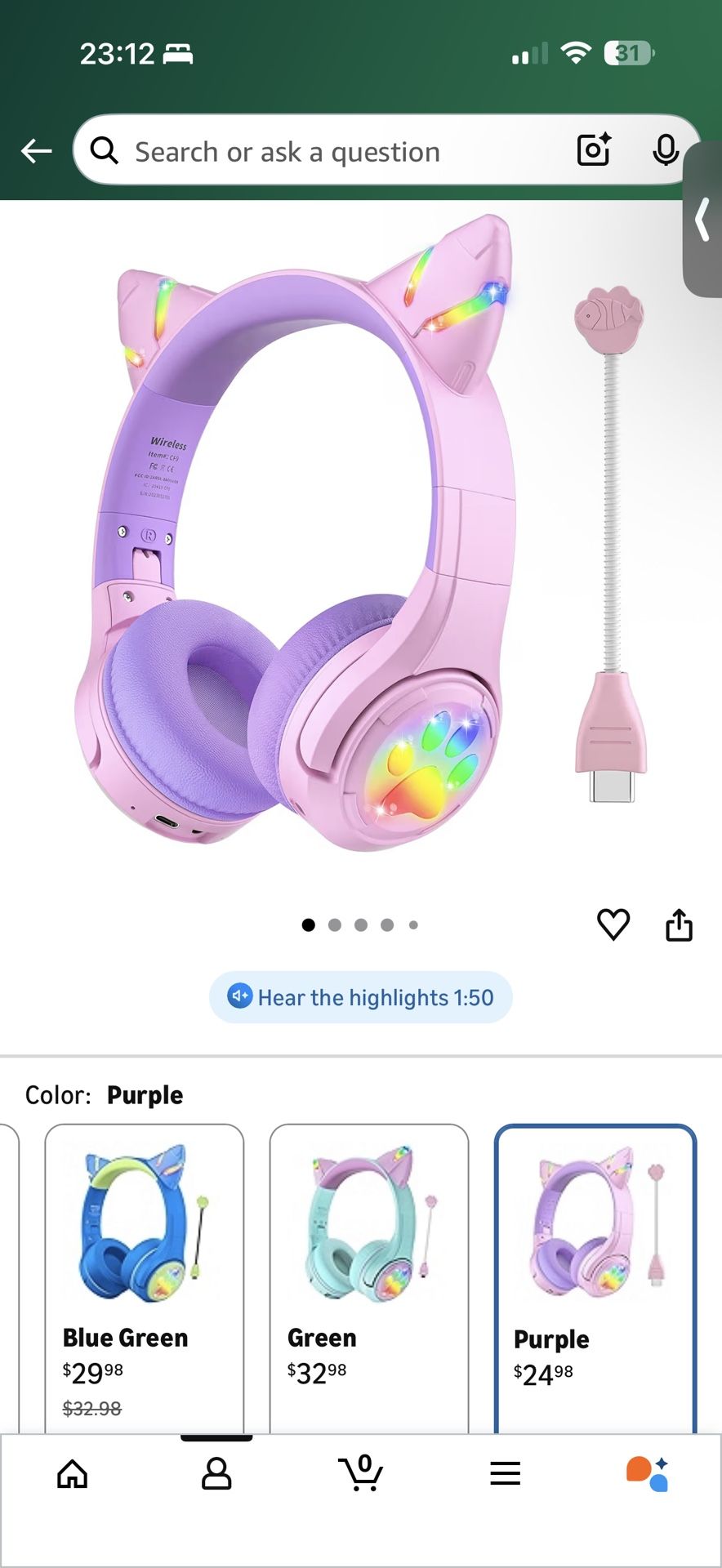 Riwbox CF9 Kids Bluetooth Headphones, Kids Wireless&Wired Headphones (Purple)