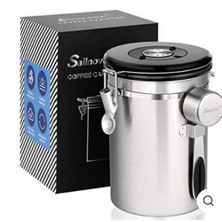 Airtight Coffee Canisters - Sailnovo Stainless Steel Container for Beans Grounds Sugar Flour Fresher Storage with Date Tracker, CO2-Release Valve and 