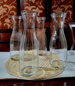 IKEA Lonsam Carafes Pitchers 1 Liter / 34oz. Fluted Glass 11" Set of 4 Vases, Made In Italy. / 33182