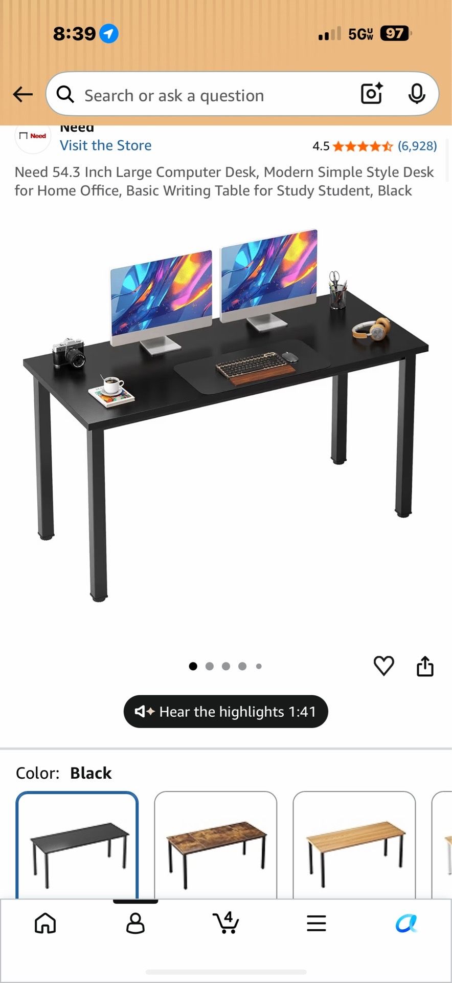 Black sturdy computer desk