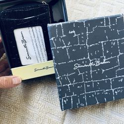 NEW SANDRA BROWN ITALIAN CROCO EMBOSSED LEATHER WALLET WITH STRAP