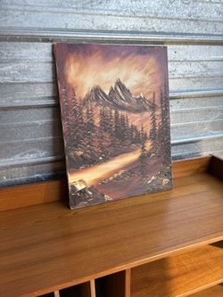 Vintage Monochromatic Mountainscape Painting By Marun