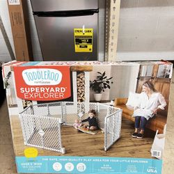 Superyard Explorer Baby Play Yard creates a safe play area, Gray Plastic, New