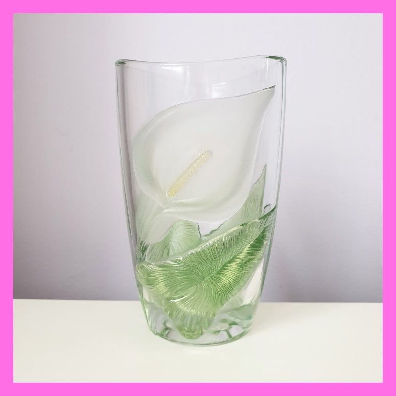 France Luminarc Glass Crystal Vase Calla Lily Embossed Frosted Glass 3D Flower 7