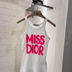 Miss Dior Tank Top White Ribbed Cotton Jersey