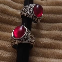 Red Oval Retro Style Punk Biker Ring 