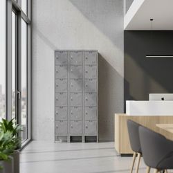 6-Tier 18 Door Premium Locker, 36"W x 15"D x 78"H, Light Gray,