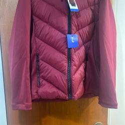 DKNY Puff Jacket Red Lightweight Hoodie Size Large For Women