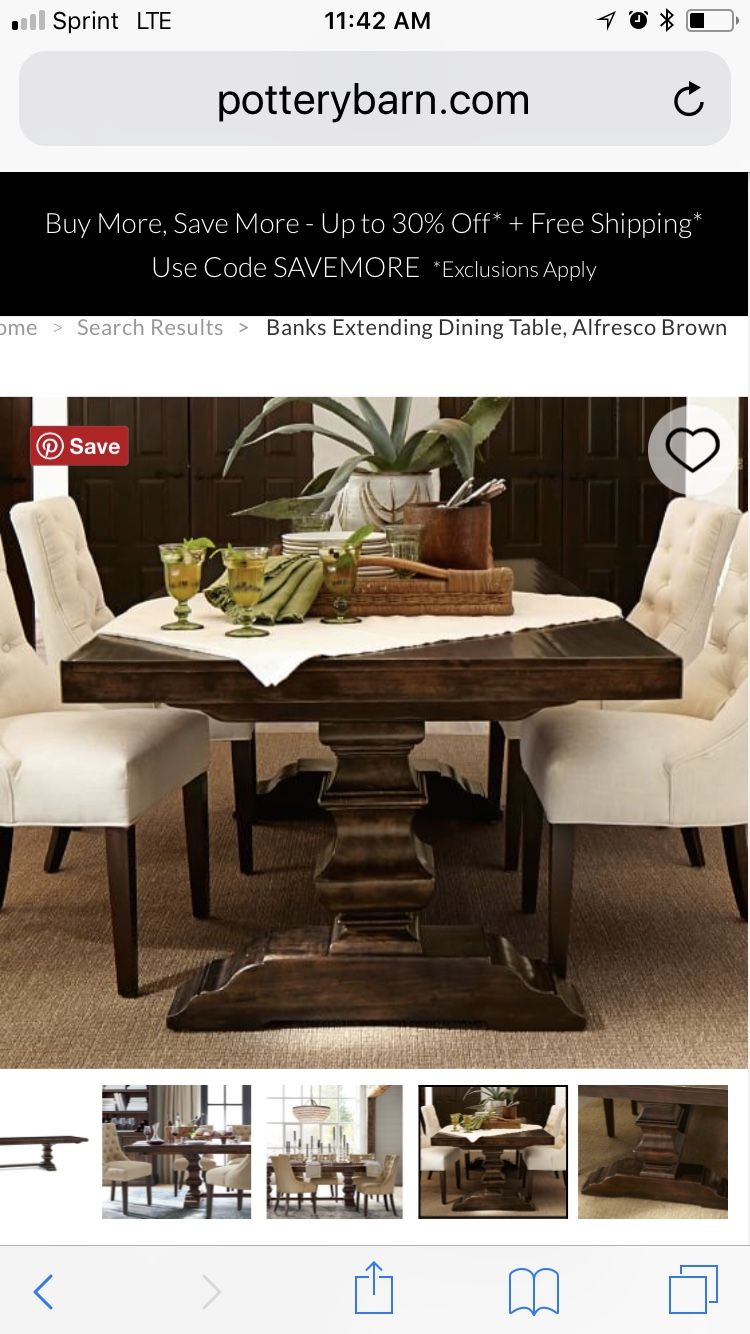 Pottery Barn Banks Extending Dining Table - Alfresco Brown large Table
