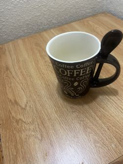 Coffe Cup With Spoon Holder And Matching Spoon