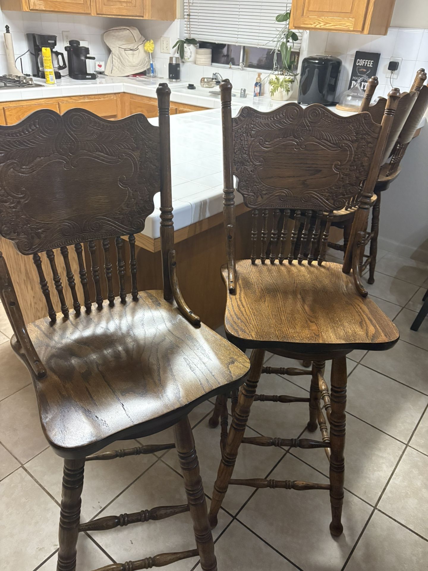 4 Solid Wood Swivel Bar Stools