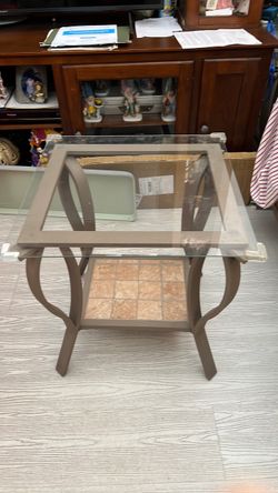 Glass Top End Table with Tile Shelf