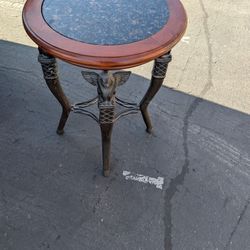 Vintage Wood And Metal Accent Table With Marble Insert